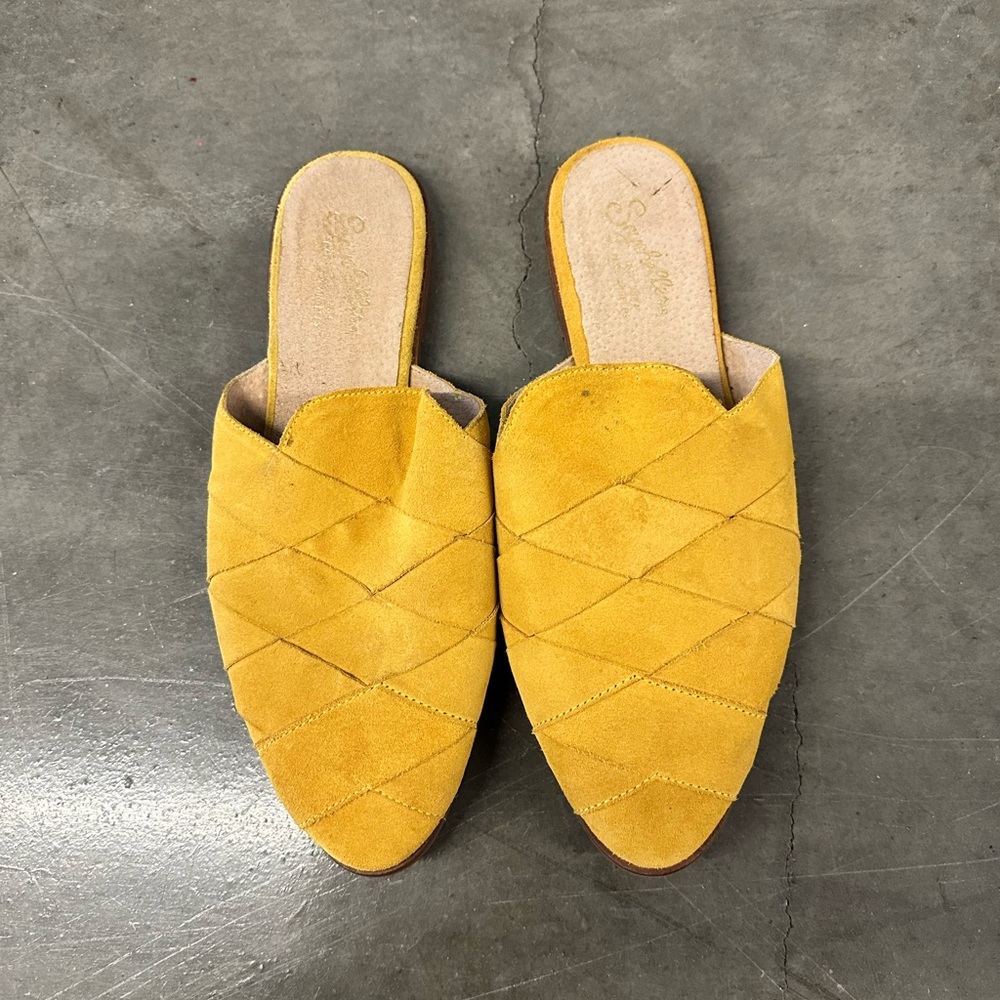 Yellow suede Seychelles slides